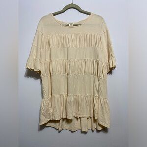 Sundance Women's Boho Tiered Ruched Cotton Tunic Top Size L Pink/Peach Casual